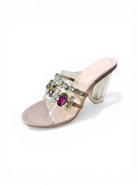Clear Jewel Strap High Heel Mule in nude